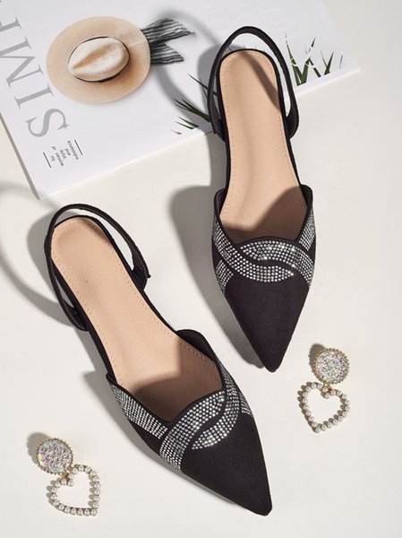 

Rhinestone Toe-covered Slingback Sandals, Black, Heels