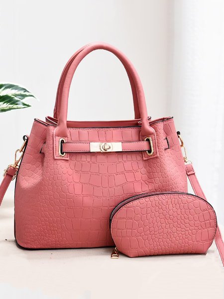 

2pcs/set Large Capacity Crocodile Embossed Bucket Tote Bag Commuting Crossbody Bag with Coin Purse, Pink, Bags