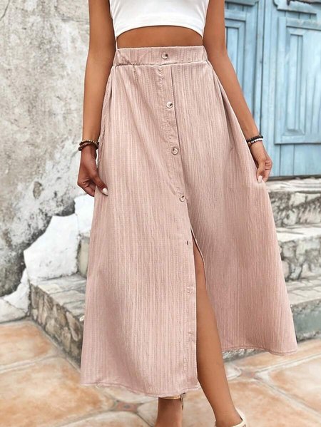 

Casual Plain Loose Skirt, Nude, Skirts