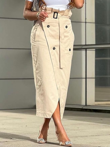 

Urban Regular Fit Plain Midi Skirt, Khaki, Skirts