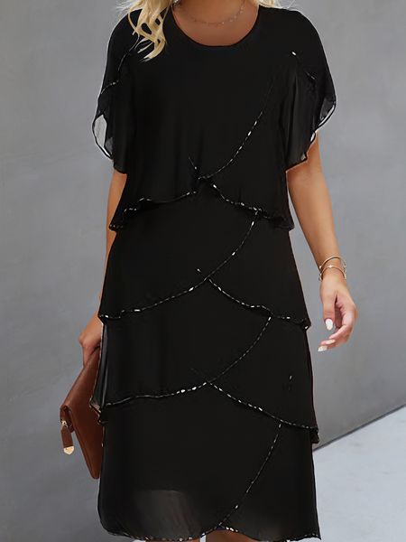 

Women Plain Crew Neck Short Sleeve Comfy Casual Short Dress, Black, Dresses