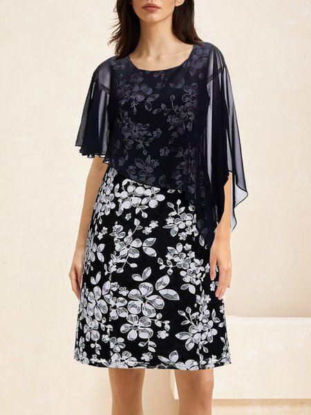 

Women Floral Crew Neck Half Sleeve Comfy Casual Short Dress, Black, Dresses