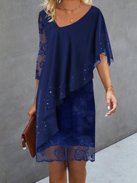 

Women Floral Half Sleeve Comfy Party Lace Short Dress, Blue, Dresses