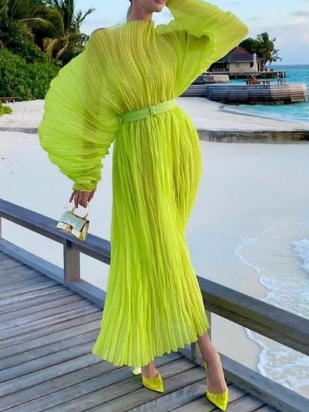 

Vacation Loose Plain Others Dress, Green, Maxi Dresses
