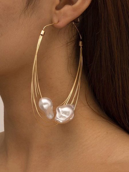 

Baroque Style Imitation Pearl Multi-layer Hoop Earrings, As picture, Earrings