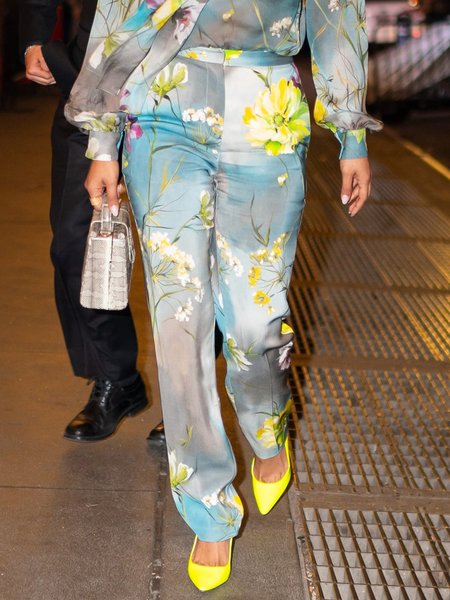 

Elegant High Waist Floral Fashion Straight Pants, As picture, Pants