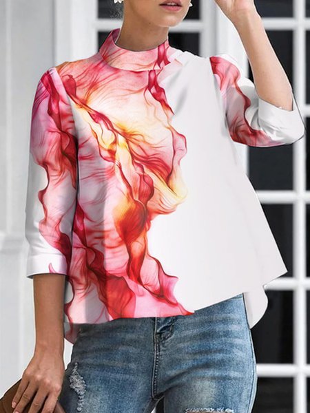 

Abstract Half Turtleneck Urban Shirt, As picture, Blouses and Shirts