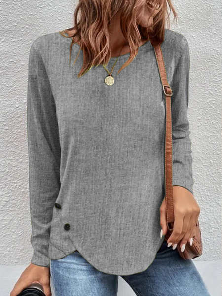 

Simple Loose Crew Neck Linen Style Shirt, Gray, Blouses & Shirts