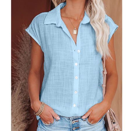 

Casual Plain Shirt Collar Blouse, Blue, Blouses & Shirts