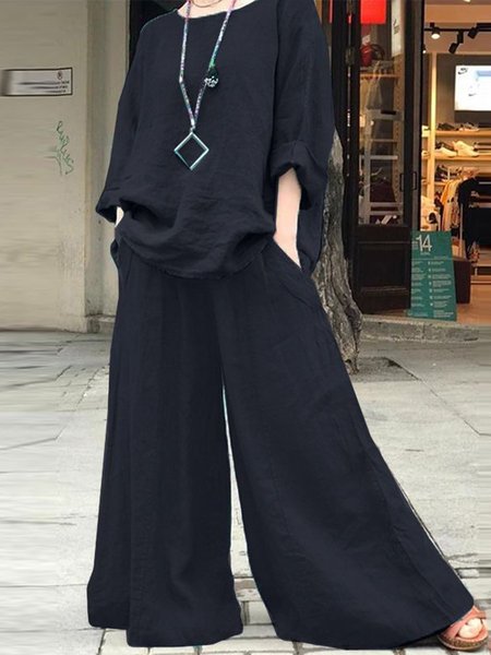 

Loose Casual Two-Piece Set, Black, Suits