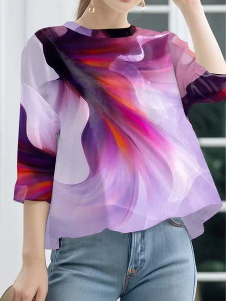 

Urban Jersey Abstract Crew Neck Shirt, As picture, Blouses and Shirts