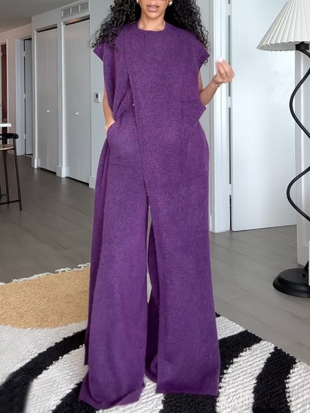 

Loose Urban Crew Neck Plain Sleeveless Shirt, Purple, Blouses and Shirts