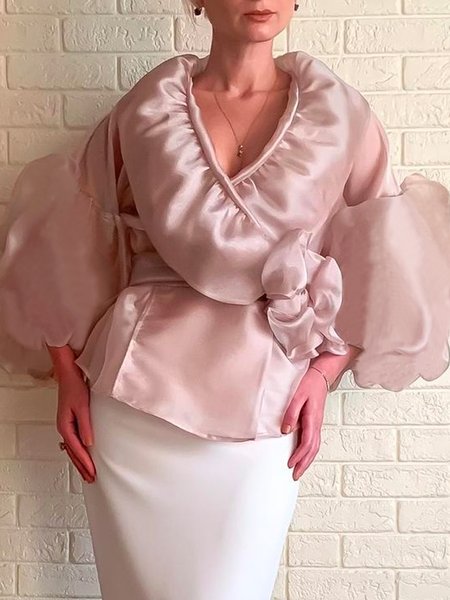 

Plain Regular Fit Elegant Blouse, Pink, Blouses and Shirts