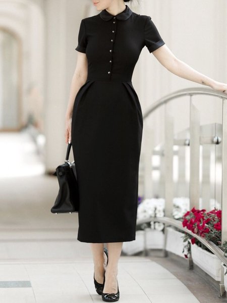

Loose Urban Shirt Dress, Black, Midi Dresses