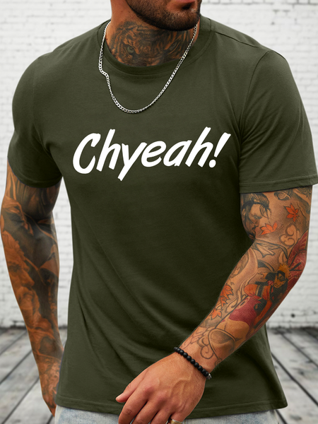 Cotton Chyeah Slang For Yeah Loose Casual Crew Neck T-Shirt, Green, T-shirts