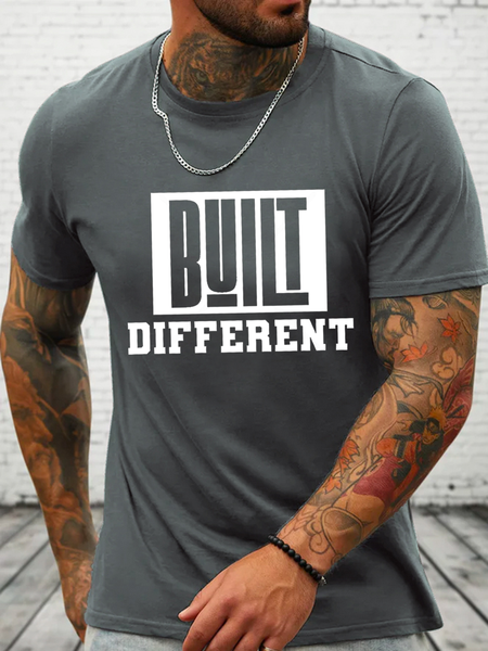 

Cotton Built Different Loose Text Letters Casual Crew Neck T-Shirt, Deep gray, T-shirts