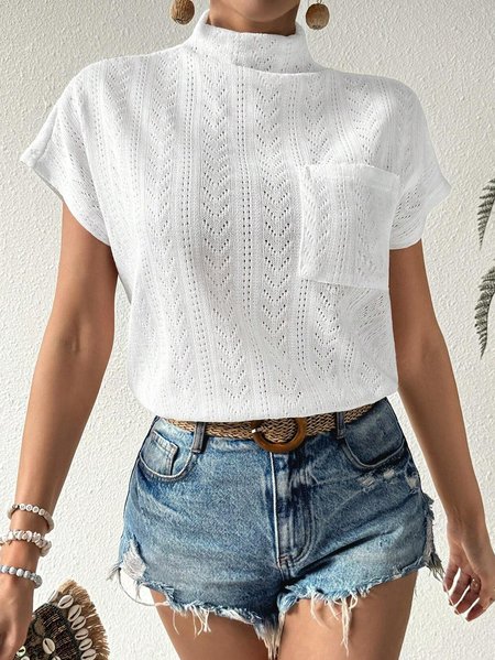 

Casual Plain Loose Turtleneck Shirt, White, Tees & T-shirts