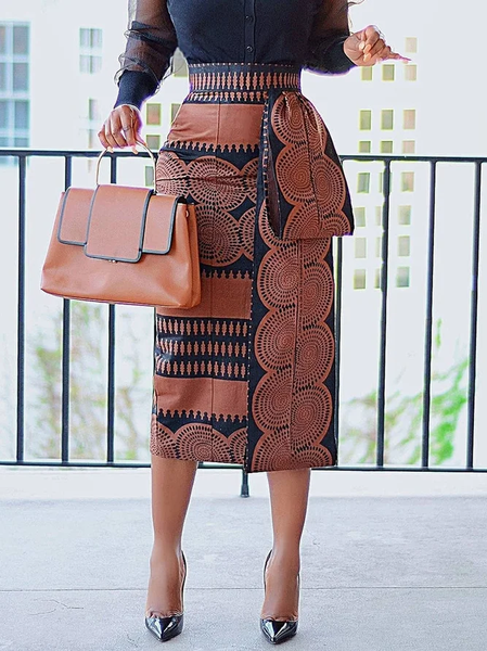 

Plus size Abstract Loose Urban Skirt, As picture, Plus Skirts