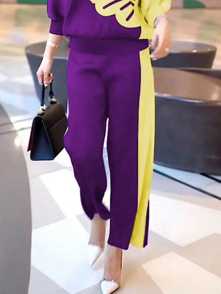 

Casual Color Block Loose Fashion Pants, Purple, Pants