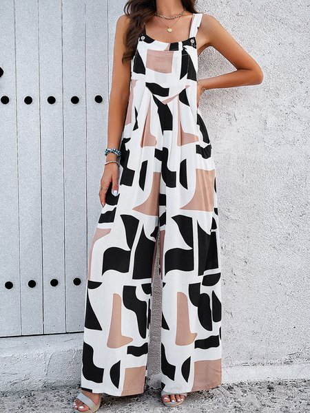 

Women Sleeveless Cold Shoulder Loose Long Daily Casual Geometric Natural Jumpsuit, Coffee, Jumpsuits&Rompers