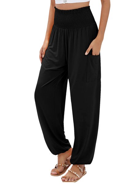 

Loose Plain Casual Pants, Black, Pants