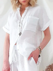 

Loose Cotton Simple Plain Linen Style Blouse, White, Blouses & Shirts