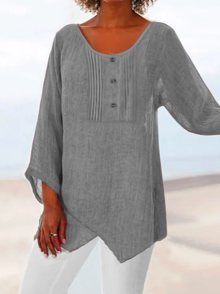 

Plain Cotton-Blend Casual Linen Style Blouse, Gray, Blouses & Shirts