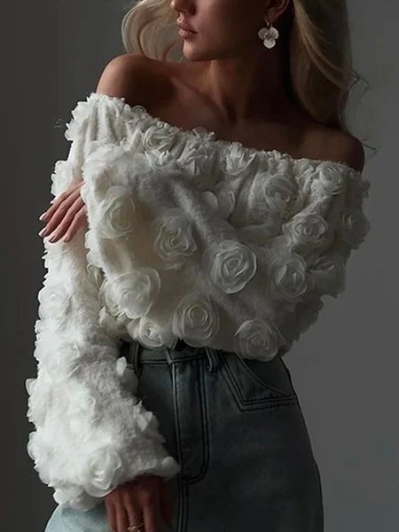 

Cold Shoulder Plain Loose Elegant Shirt, White, Blouses and Shirts