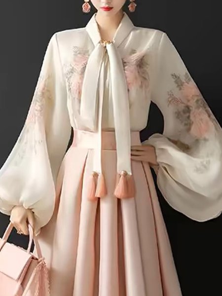 

Floral Loose Long Sleeve Elegant Shirt, As picture, Blouses and Shirts