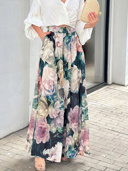 

Vacation Floral Regular Fit Pants, As picture, Pants