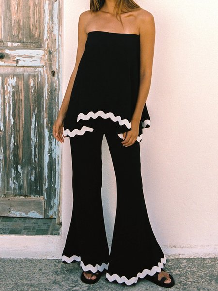 

Women Color Block Cold Shoulder Sleeveless Comfy Casual Top With Pants Two-Piece Set, Black, Sets