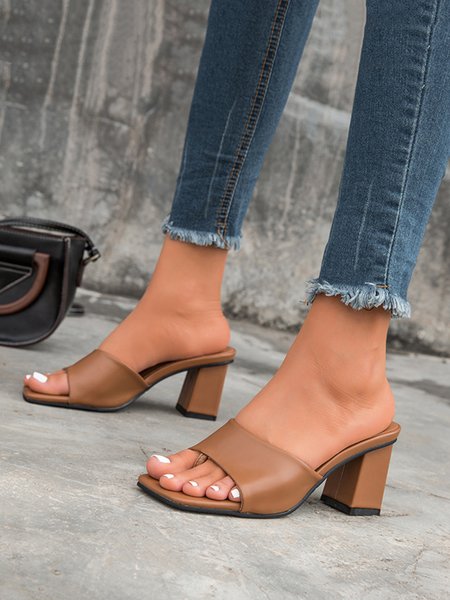 

Minimalist Chunky Heel Flip-flop Mule Sandals, Brown, Slippers