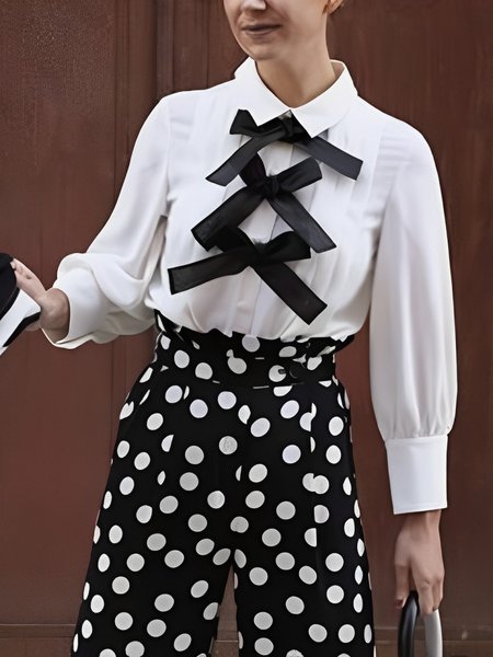 

Urban Regular Fit Shirt Collar Color Block Blouse, White, Blouses and Shirts