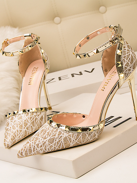 

Pu Sexy Striped Flat, Golden, Heels