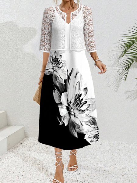 

V Neck Half Sleeve Floral Regular Loose Blouse For Women, White, Sets
