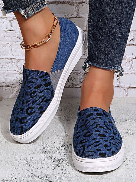 

Casual Leopard Slip On Low Heel Slip On, Blue, Shoes