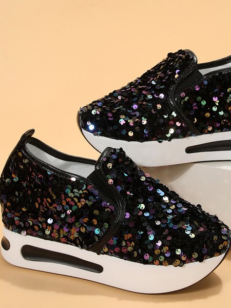 

Casual Plain Slip On Block Heel Slip On Glitter, Blue, Sneakers&Athletic