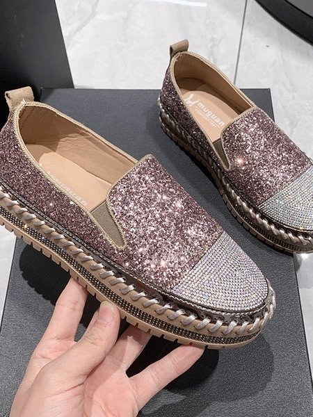 Casual Plain Slip On Low Heel Slip On Glitter, Pink, Sneakers&Athletic