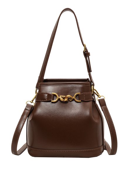 

Metal Decor Bucket Handbag with Crossbody Strap, Coffee, Bags