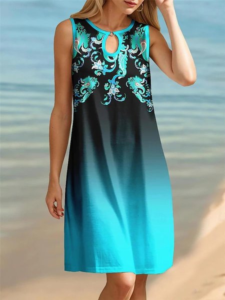 

Loose Casual Ombre V Neck Dress, Blue, Dresses