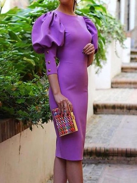 

Urban Plain Regular Fit Crew Neck Dress, Purple, Maxi Dresses