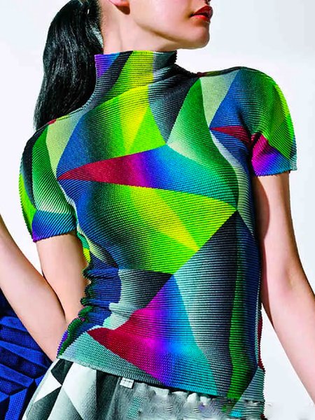 

Urban Half Turtleneck Abstract Tight Shirt, Green, Blouses and Shirts