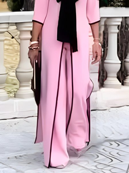 

Regular Fit Elegant Plain Pants, Pink, Pants