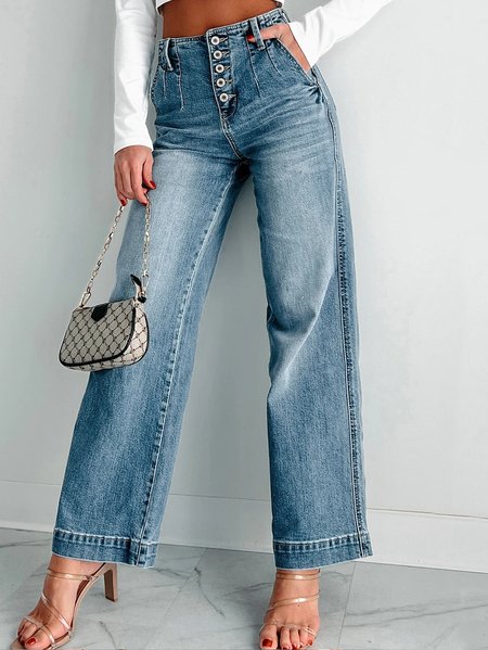 

Denim Casual Plain Loose Jeans, Denim blue, Jeans
