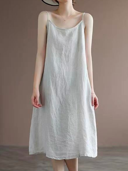 

Crew Neck Casual Loose Plain Dress, White, Midi Dresses