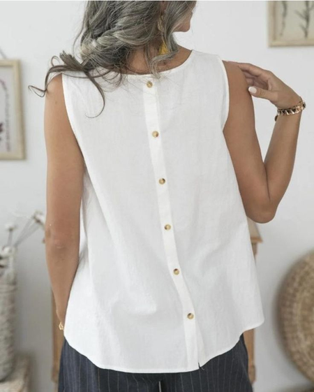 

Cotton Casual Linen Style Tank Top, White, Tank Tops & Camis