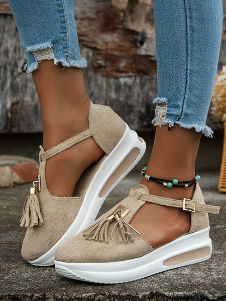 

Casual Plain Lace-Up Low Heel Sports Sandals, Off white, Shoes