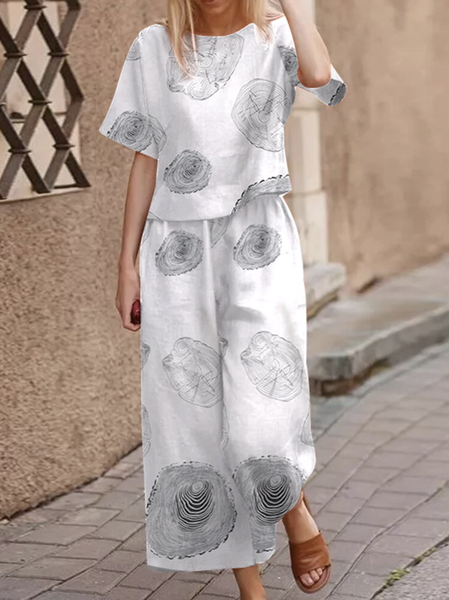 

Loose Simple Linen Style Two-Piece Set, White, Suits