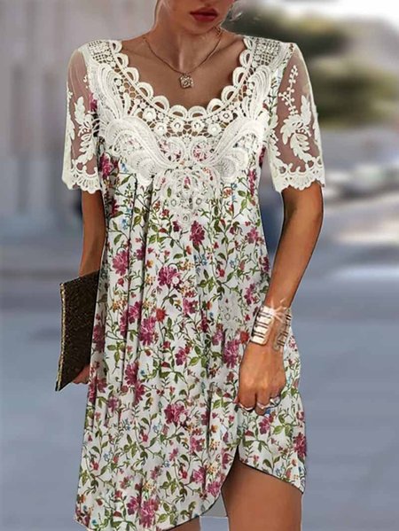 

Small Floral Lace Loose Casual Dress, Pink, Dresses