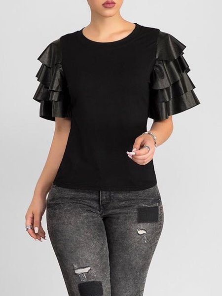 

Plain Crew Neck Regular Fit Urban Shirt, Black, Blouses and Shirts